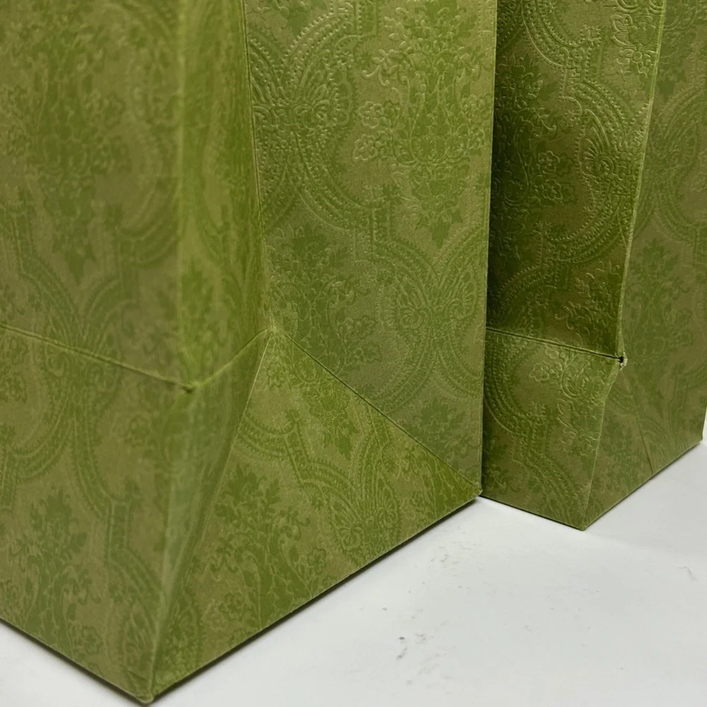 Gucci Olive Patterned Shopping Bags with Black Handles (Set of 2)